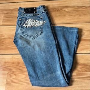 Miss Me Jeans w/ Ivory Suede Angel Wing Embellishments on Back Pockets  Sz 25
